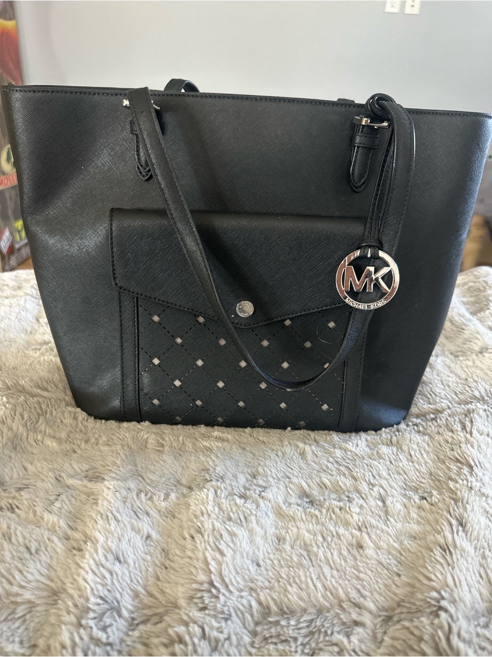 Michael Kors Black Saffiano Leather Tote with MK Charm